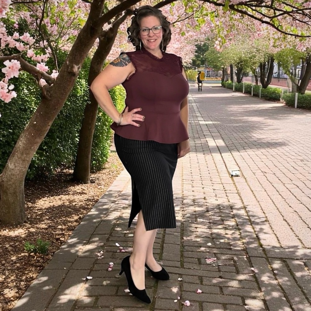 3/$20 City Chic - Black Pinstripe Midi Pencil Skirt